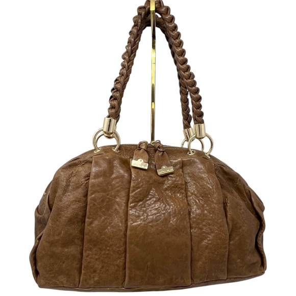 Antonio Melani Brown Leather Braided Handles Hobo Bag / Hobo - Picture 1 of 12